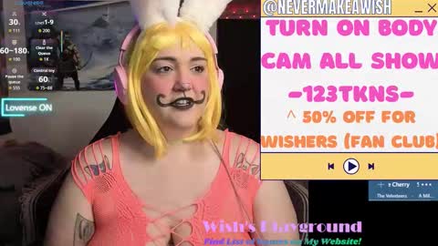 Snapshot of nevermakeawish chatting on 03-24-26, 09:25 Wishs Playground online show from 03-24-26, 09:25